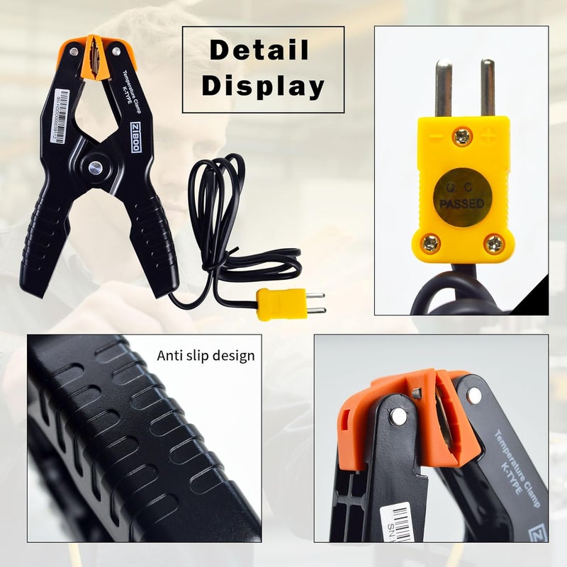 ZIBOO ATTPC3 Pipe Clamp K-Type Thermocouple Adapter,Pipe Temperature Clamp for HVAC/Multimeter, Temperature Sensor Probes Measures -40~392℉(-40~200℃) Compatible with Klein Tools - Image 4